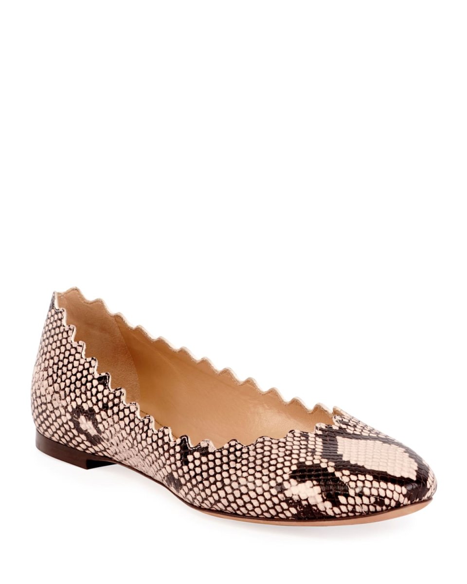 Lauren Scalloped Snake-Print Ballet Flats